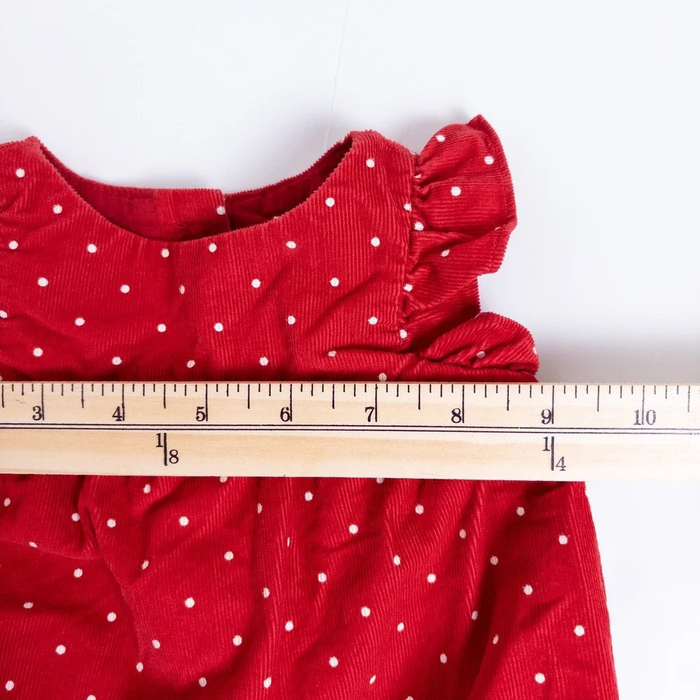 Baby Gap Romper Baby 0-3M‎ Red Polka Dot Corduroy Ruffle Sleeveless Jumpsuit